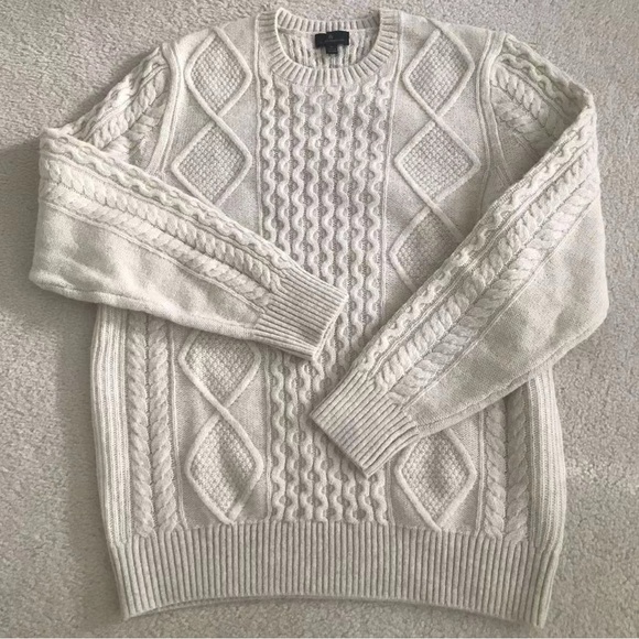 NWT Brooks Brothers Men's Wool Rice White Cable Knit Sweater